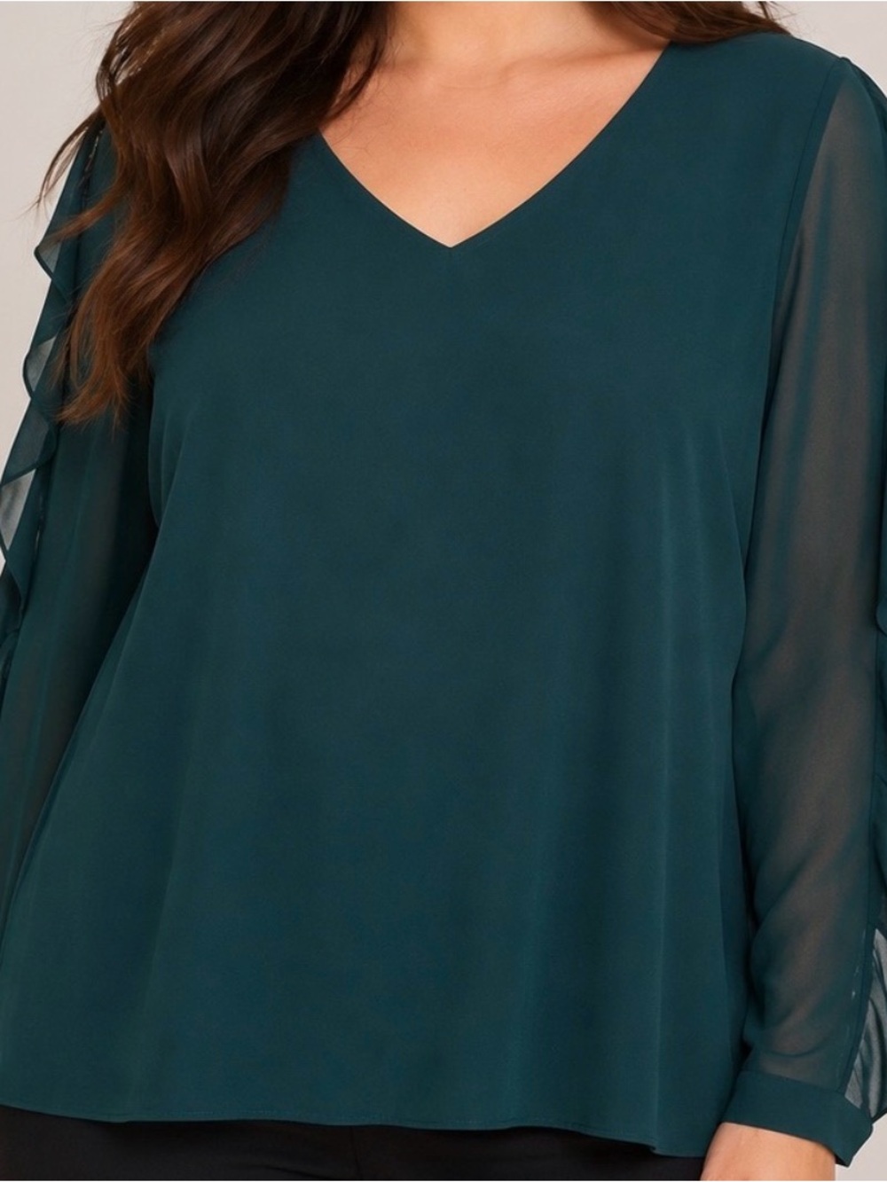Calvin Klein Teal V-Neck Ruffle Sleeve Blouse